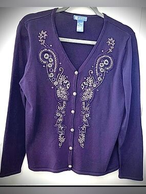 Koret Deep Purple Embroidered Cardigan